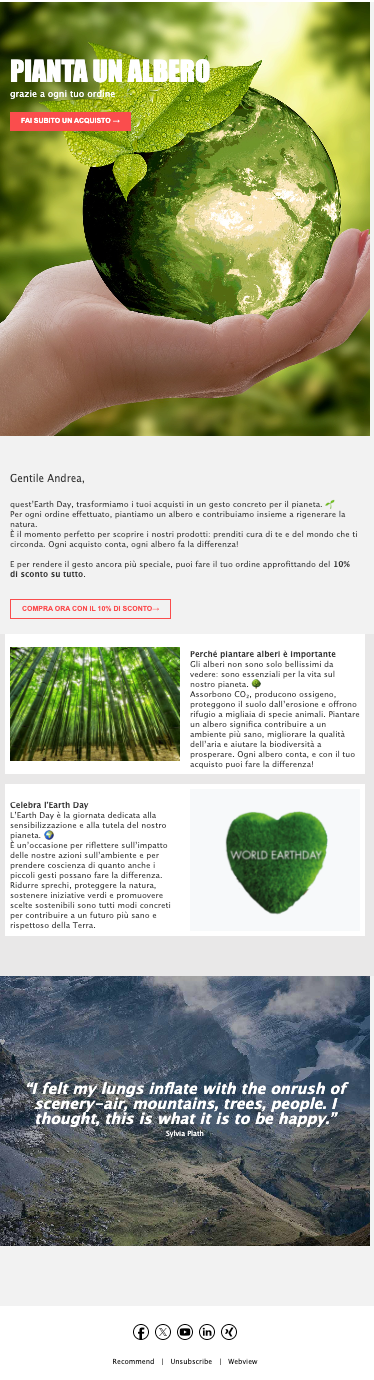 Esempio di newsletter che trasmette i valori aziendali